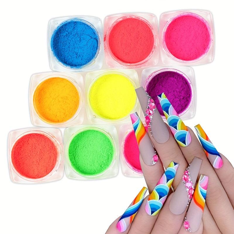 9 Colors Neon Flocking Powder Nail Glitter