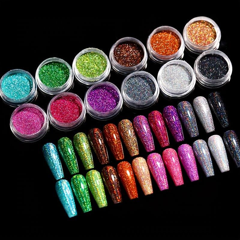 12 Colors Sparkling Diamond Nail Powder Holographic Pigment for Nail Art