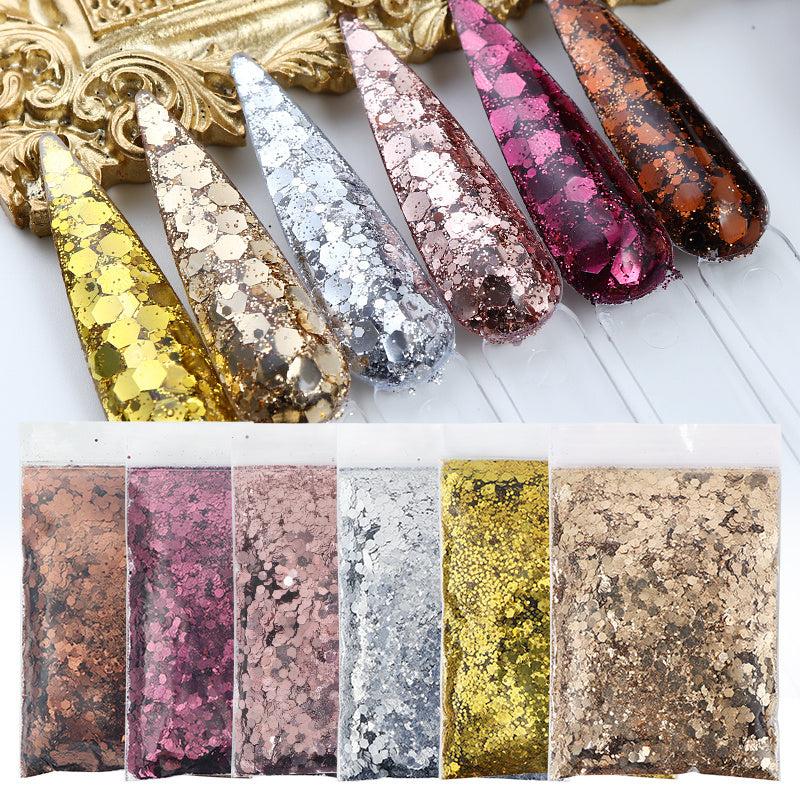 Hexagonal Glitter Sequins for Nail Art and Body Decoration PET Material