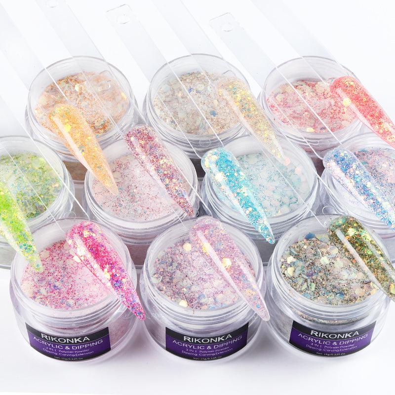 15g Glitter Acrylic Powder for Nails Builder Mermaid Hexagons Nail Art
