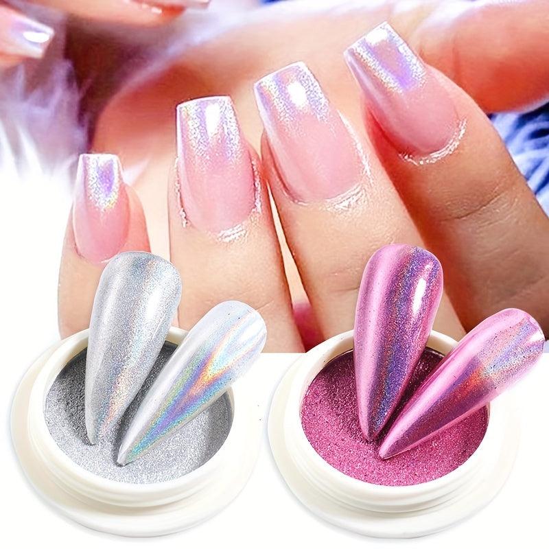 Holographic Mirror Powder Nail Decorations DIY Magic Rainbow Powder