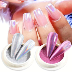 Holographic Mirror Powder Nail Decorations DIY Magic Rainbow Powder