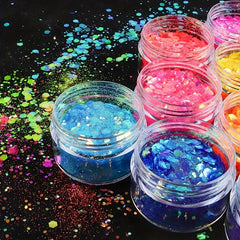 12 Colors Holographic Nail Glitter Powder Mixed Size Hexagon Flakes Sequins