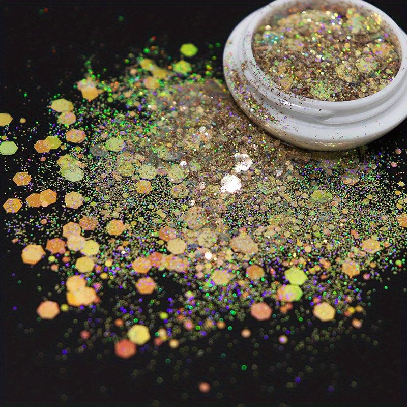 Hexagon Nail Sequins Chunky Glitter Kit Laser Pink Mix Flakes