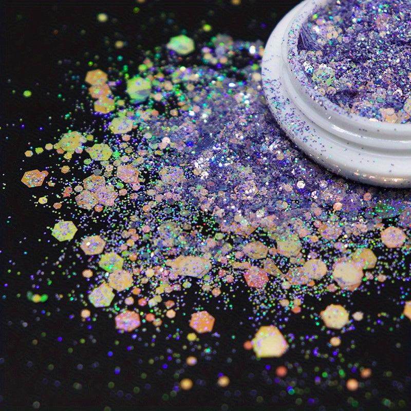 Hexagon Nail Sequins Chunky Glitter Kit Laser Pink Mix Flakes