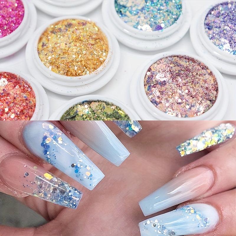 Hexagon Nail Sequins Chunky Glitter Kit Laser Pink Mix Flakes