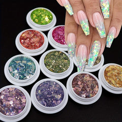 Hexagon Nail Sequins Chunky Glitter Kit Laser Pink Mix Flakes