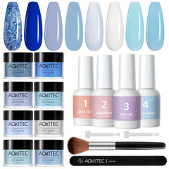 Aokitec 16Pcs Dip Powder Nail Kit Summer Glitter Dipping Powder Starter Set