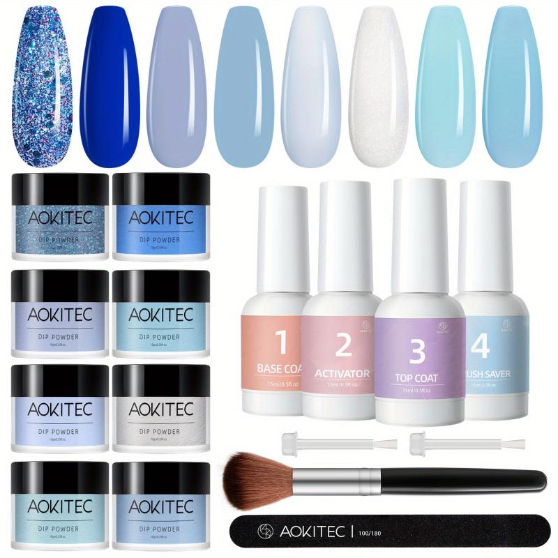 Aokitec 16Pcs Dip Powder Nail Kit Summer Glitter Dipping Powder Starter Set