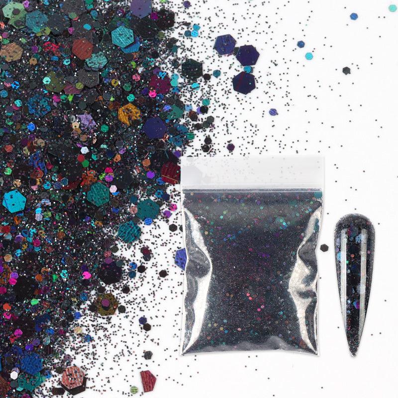 10g Holographic Nail Glitter Powder Mixed Size Hexagon Flakes for DIY Nail Art