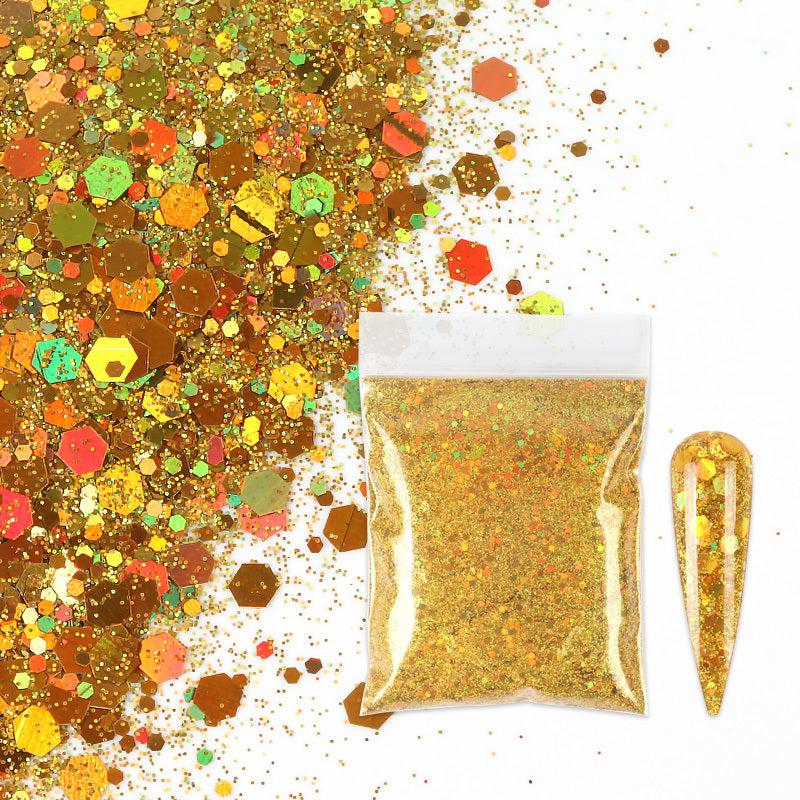 10g Holographic Nail Glitter Powder Mixed Size Hexagon Flakes for DIY Nail Art