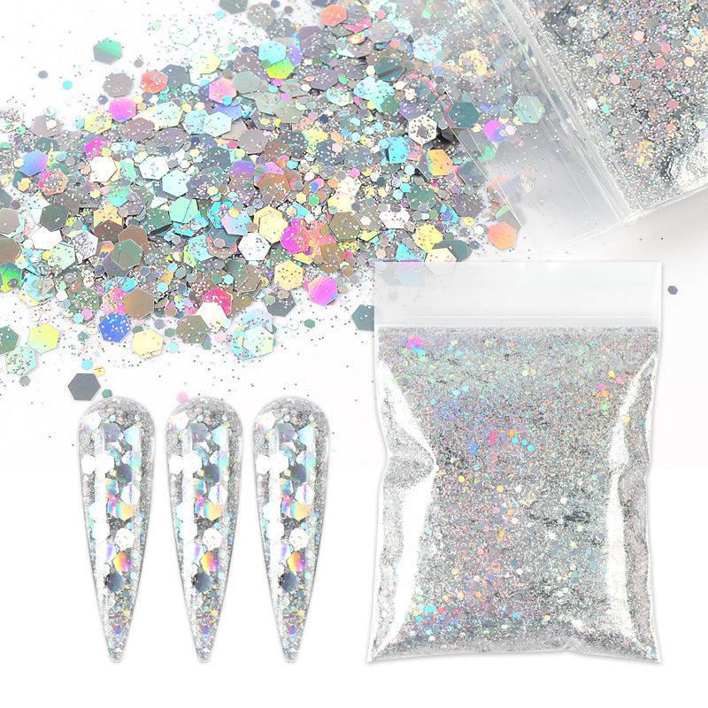 10g Holographic Nail Glitter Powder Mixed Size Hexagon Flakes for DIY Nail Art