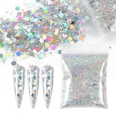 10g Holographic Nail Glitter Powder Mixed Size Hexagon Flakes for DIY Nail Art