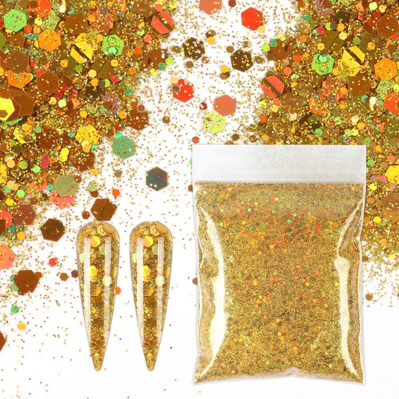 10g Holographic Nail Glitter Powder Mixed Size Hexagon Flakes for DIY Nail Art