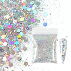 10g Holographic Nail Glitter Powder Mixed Size Hexagon Flakes for DIY Nail Art