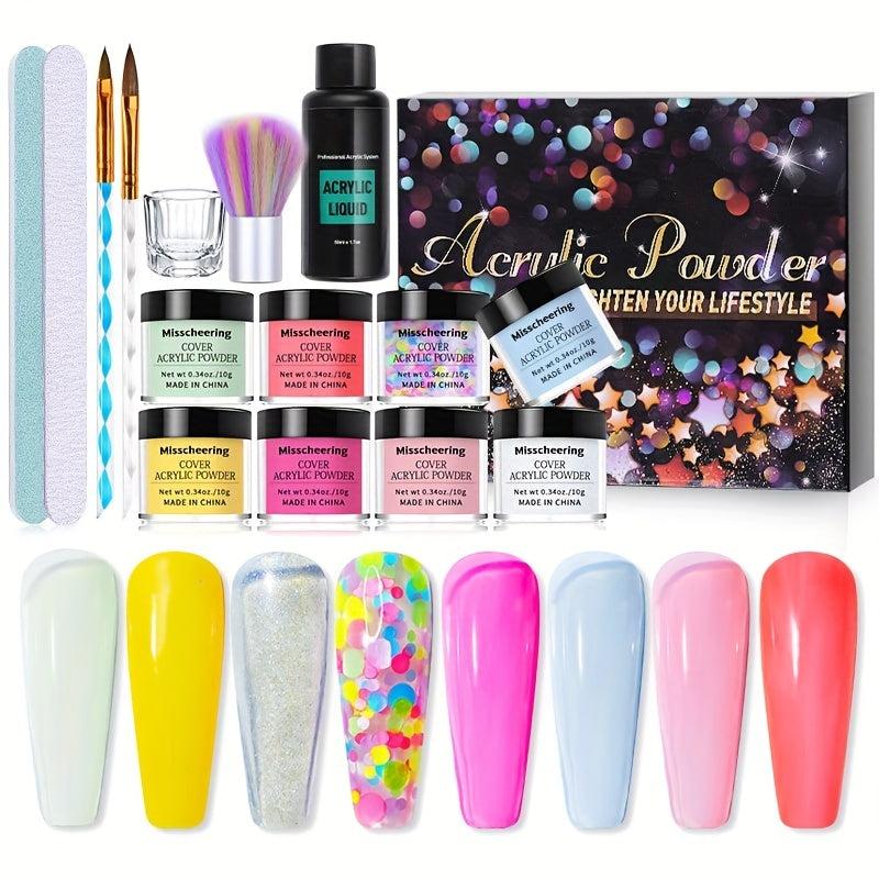 16pcs Acrylic Nail Powder Set 8 Colors Acrylic Powder Set With Acrylic Liquid