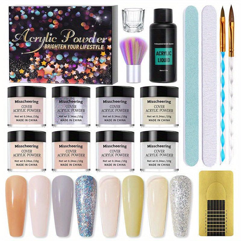 16pcs Acrylic Nail Powder Set 8 Colors Acrylic Powder Set With Acrylic Liquid
