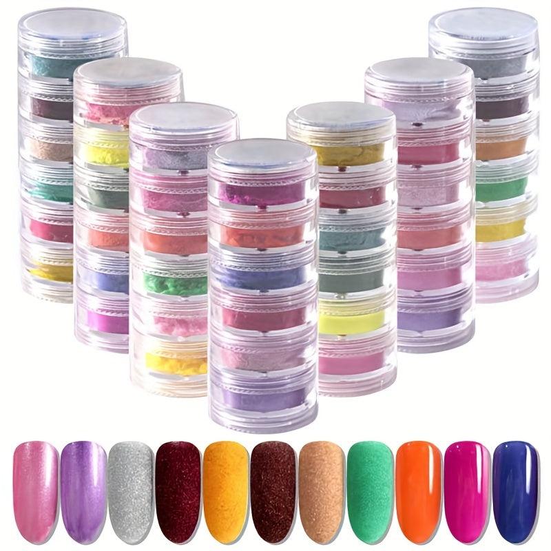 6 Colors Nail Glitter Powder Shining Sugar Effect Pink Green Dust Sand Powder