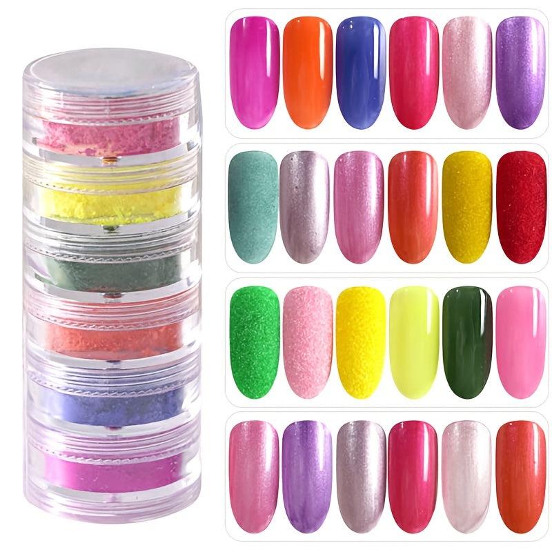 6 Colors Nail Glitter Powder Shining Sugar Effect Pink Green Dust Sand Powder