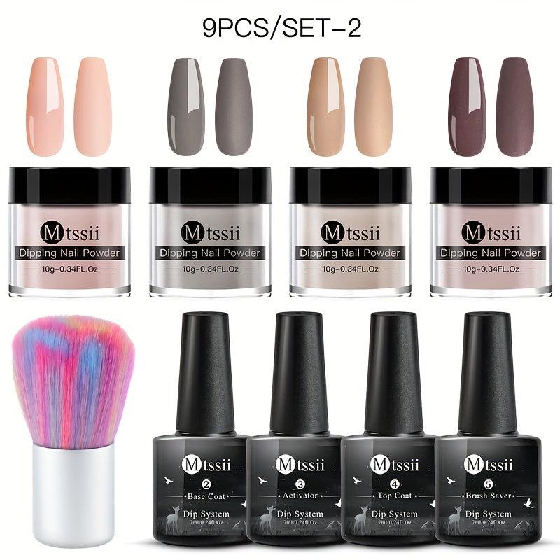 Purple Glitter Nail Dipping Powder Set with Nail File & Brush