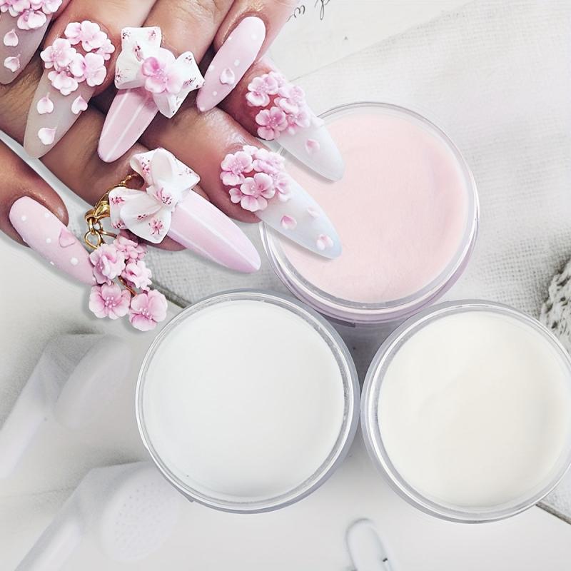 3pcs Acrylic Nail Powder, 3 Brushes, 5 Christmas Nail Stickers