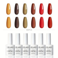 6 Colors Gel Nail Polish Starter Kit Red Brown Collection Soak Off