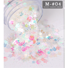 10g Holographic Nail Glitter Powder Snowflake Sequins Moon Heart
