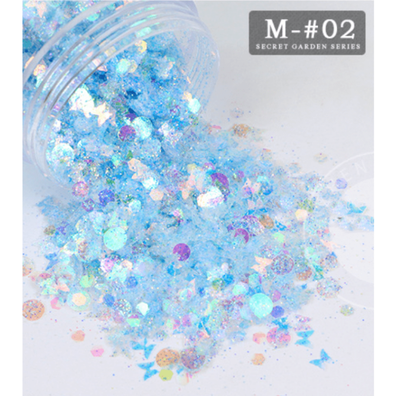 10g Holographic Nail Glitter Powder Snowflake Sequins Moon Heart