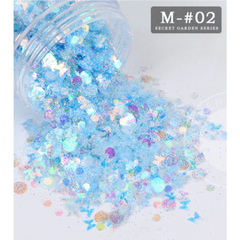 10g Holographic Nail Glitter Powder Snowflake Sequins Moon Heart