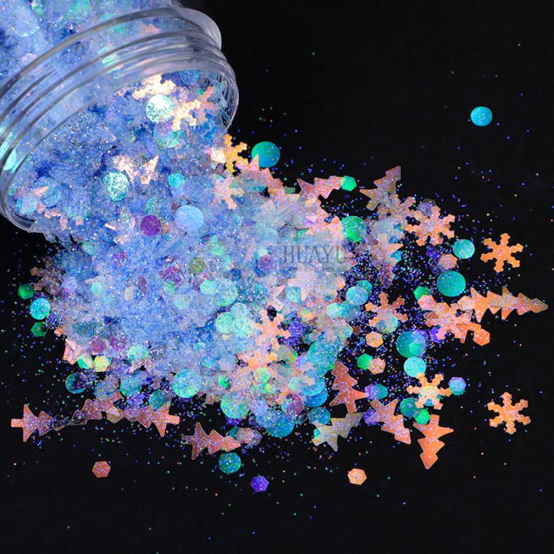10g Holographic Nail Glitter Powder Snowflake Sequins Moon Heart