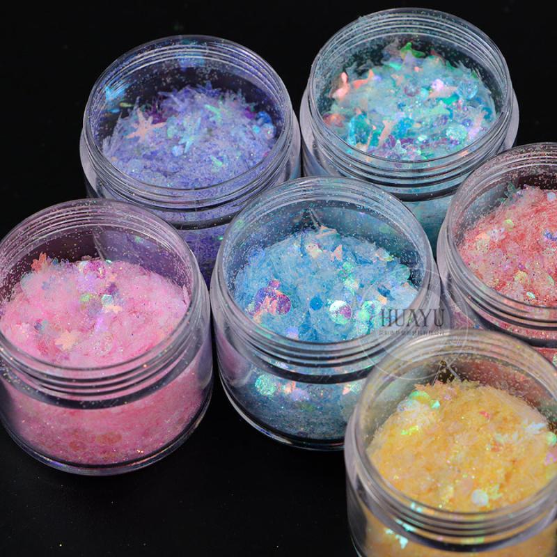 10g Holographic Nail Glitter Powder Snowflake Sequins Moon Heart