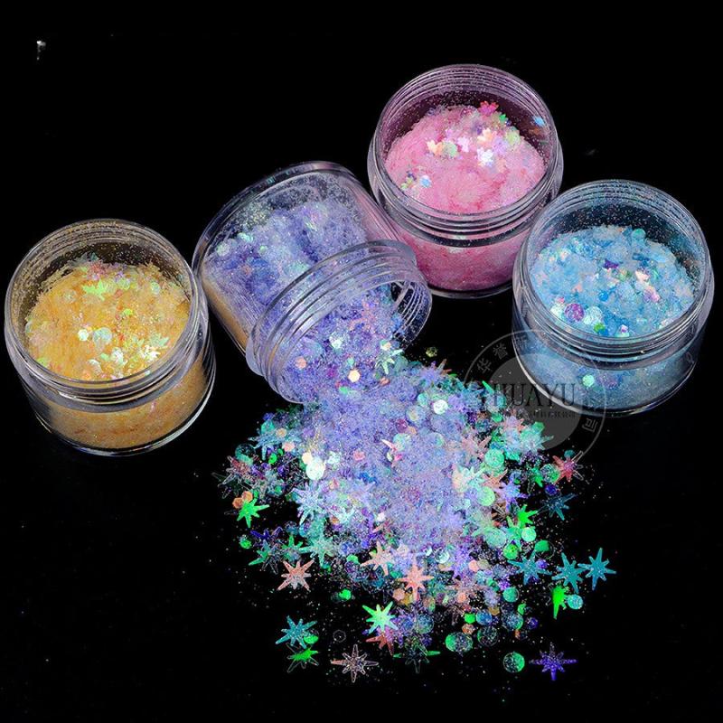 10g Holographic Nail Glitter Powder Snowflake Sequins Moon Heart