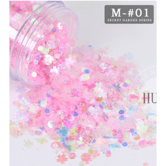 10g Holographic Nail Glitter Powder Snowflake Sequins Moon Heart