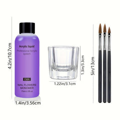 3pcs Acrylic Nail Extension Kit Liquid Monomer Cup Brushes Manicure Tools