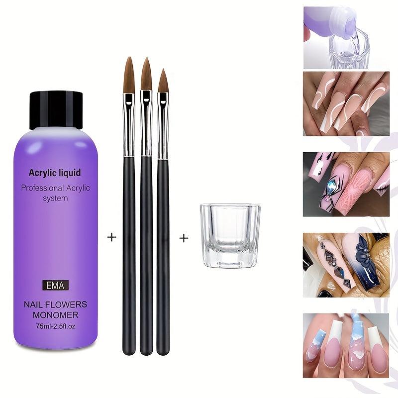 3pcs Acrylic Nail Extension Kit Liquid Monomer Cup Brushes Manicure Tools