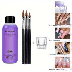 3pcs Acrylic Nail Extension Kit Liquid Monomer Cup Brushes Manicure Tools