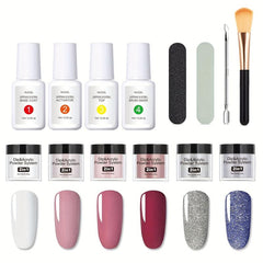 Glitter Pink & Acrylic Dip Powder Nail Kit w/Base & Top Coat for Women and Girls