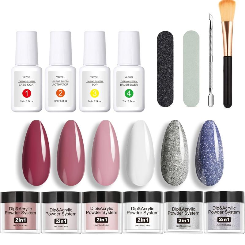 Glitter Pink & Acrylic Dip Powder Nail Kit w/Base & Top Coat for Women and Girls
