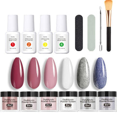 Glitter Pink & Acrylic Dip Powder Nail Kit w/Base & Top Coat for Women and Girls