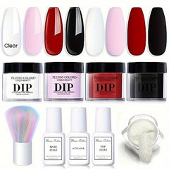 Dip Powder Nail Kit Red Orange Green Designs Dipping System Liquid Set