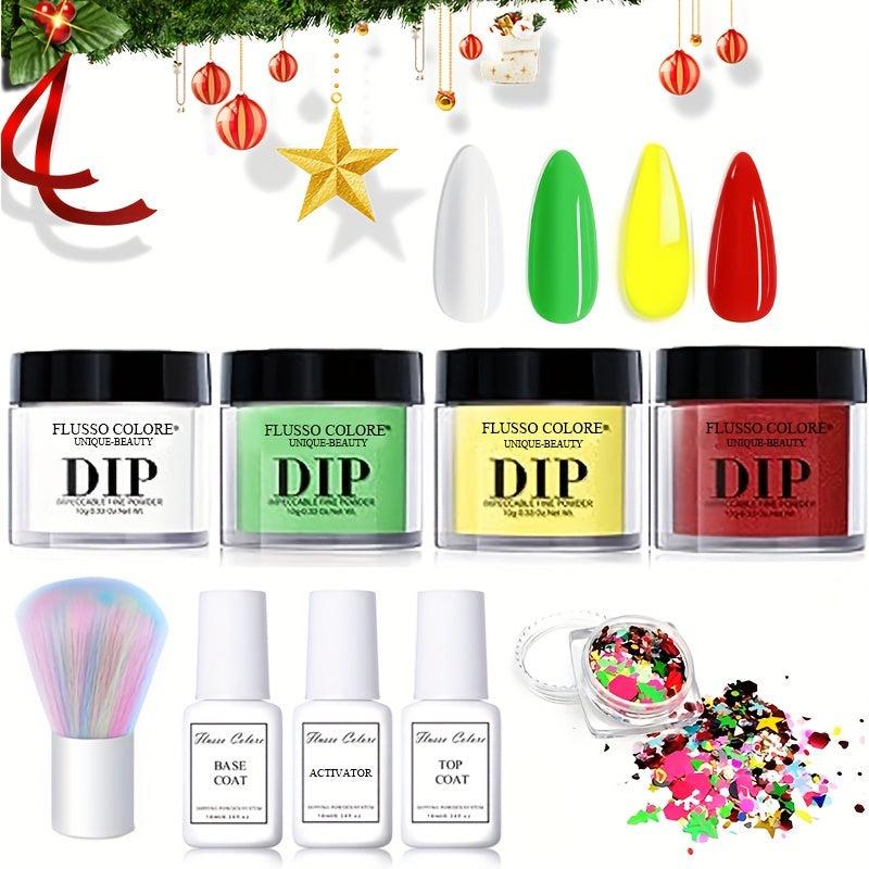Dip Powder Nail Kit Red Orange Green Designs Dipping System Liquid Set