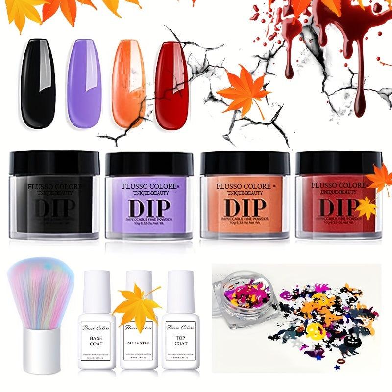 Dip Powder Nail Kit Red Orange Green Designs Dipping System Liquid Set
