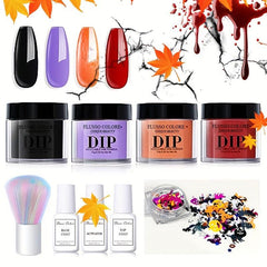Dip Powder Nail Kit Red Orange Green Designs Dipping System Liquid Set