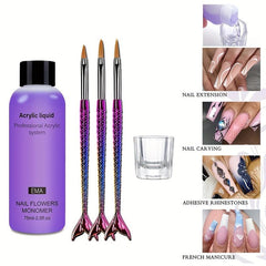 5pcs Acrylic Nail Extension Kit w/ Liquid Monomer, Cup & Brush Manicure Tools