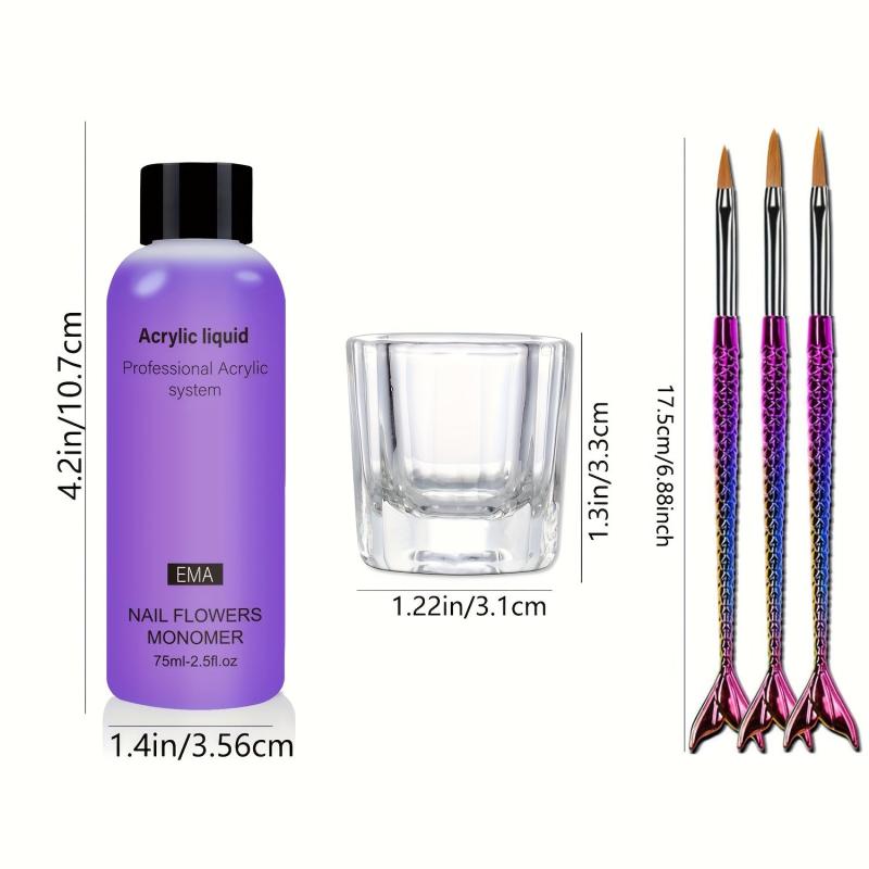 5pcs Acrylic Nail Extension Kit w/ Liquid Monomer, Cup & Brush Manicure Tools