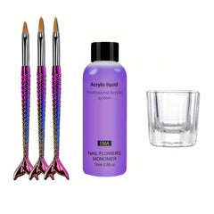 5pcs Acrylic Nail Extension Kit w/ Liquid Monomer, Cup & Brush Manicure Tools