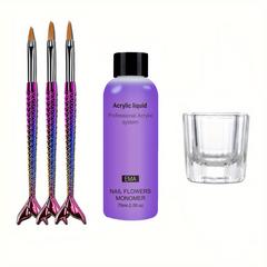 5pcs Acrylic Nail Extension Kit w/ Liquid Monomer, Cup & Brush Manicure Tools