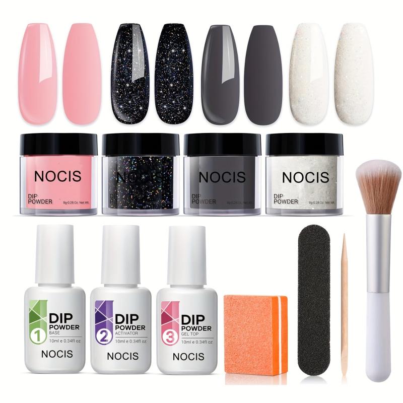 Dip Powder Nail Kit 4 Colors Gentle Gray Pink Glitter