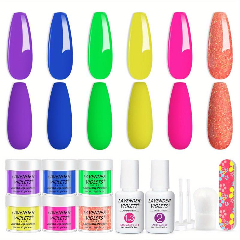 Neon Dip Powder Nail Kit Starter Set - 12pcs, Hot Pink, Bright Green, Activator