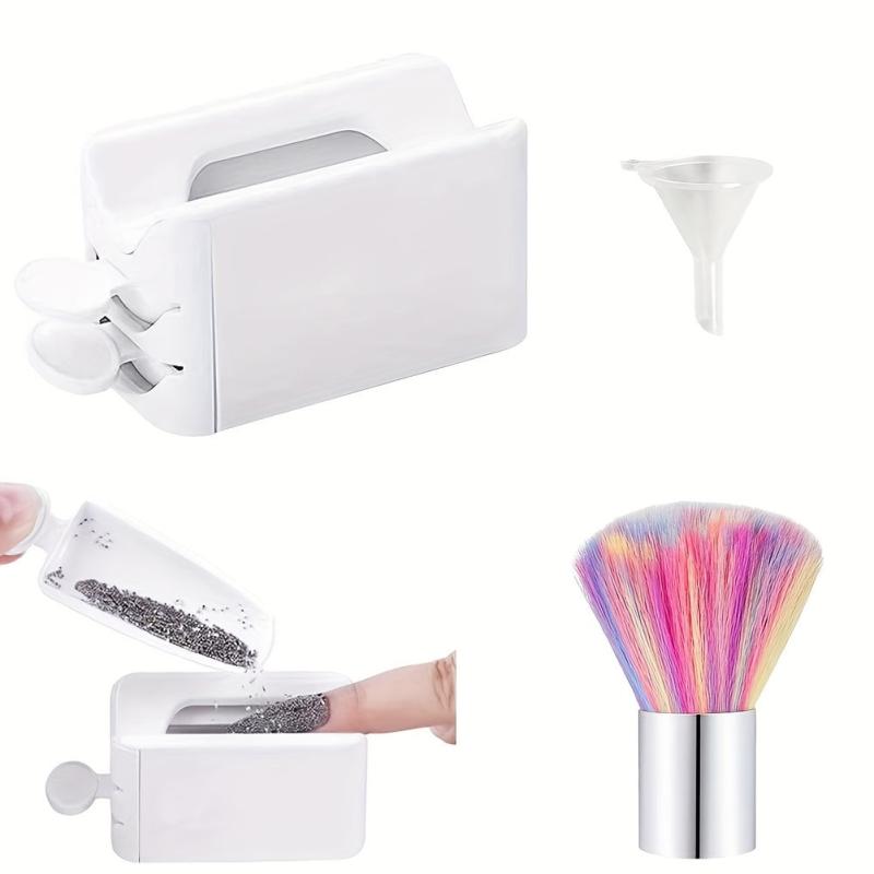 Portable Nail Powder Recycling Box Set with Soft Nail Dip Powder Brush